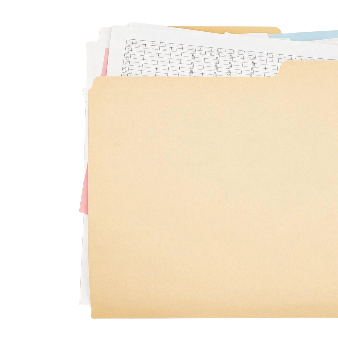 A stack of paper folders holding receipts and invoices