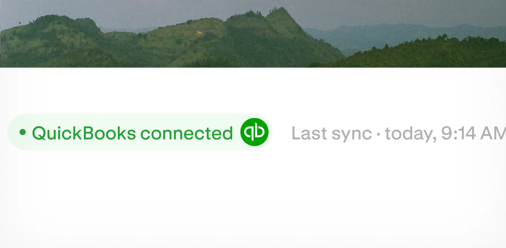 QuickBooks connected notice showing the last sync completed today at 9:14 AM