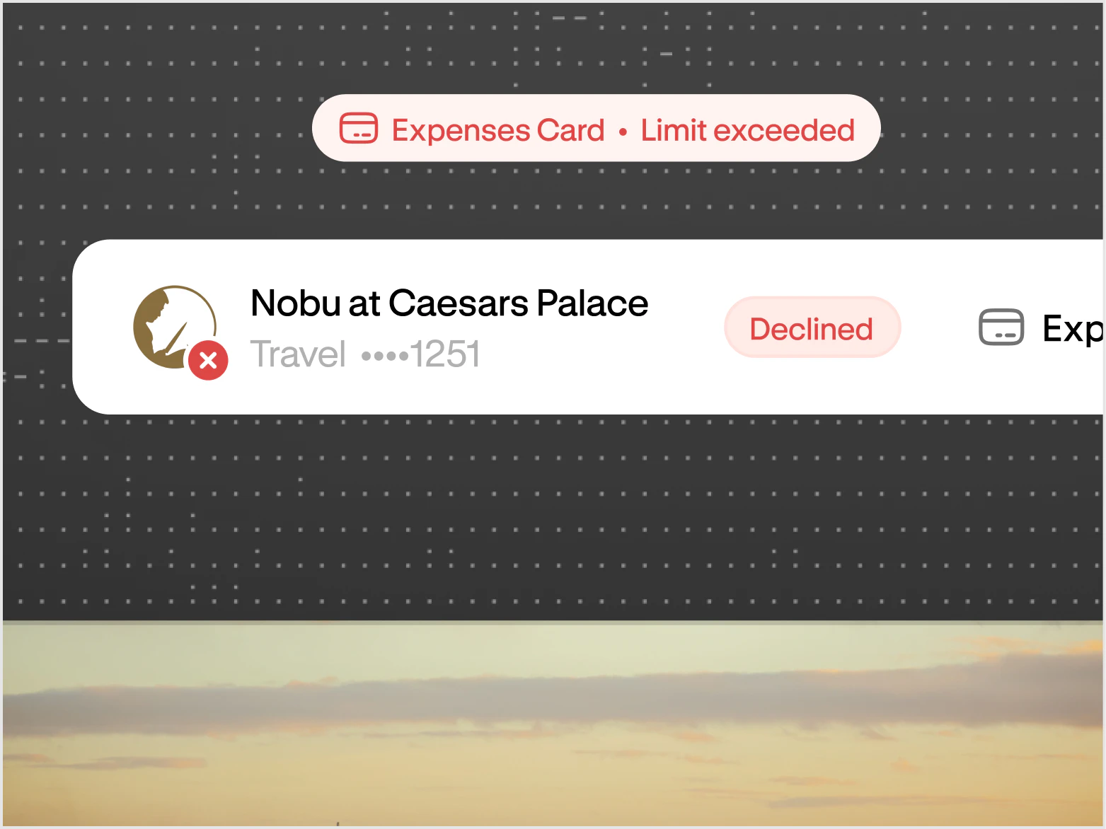Card purchase declined because it goes over the card's spend limit