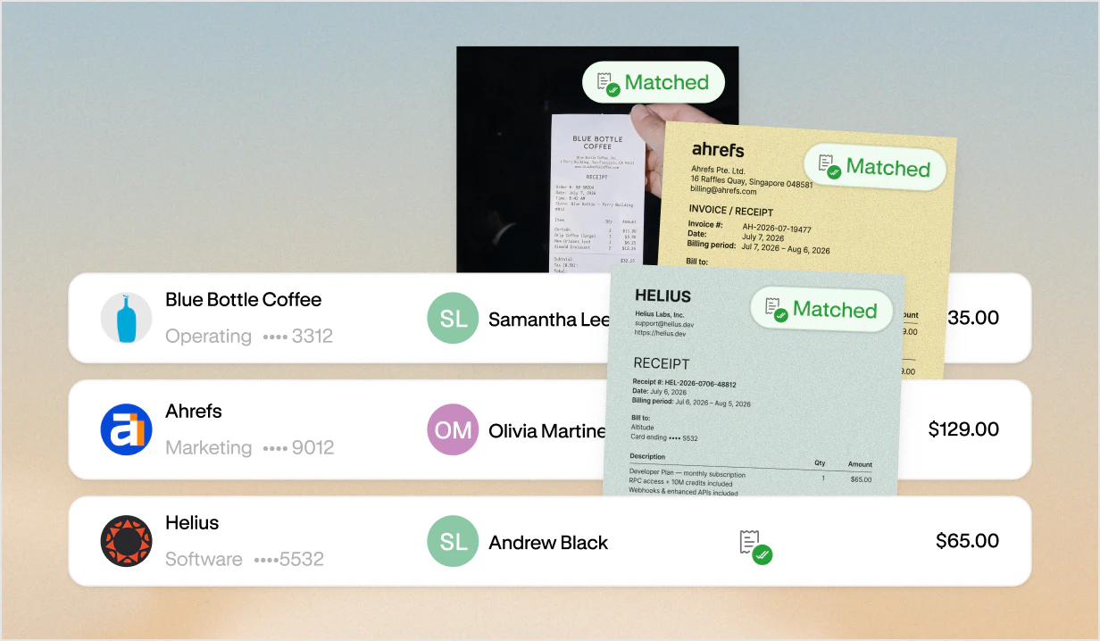 Card transactions in Altitude, each with its receipt matched