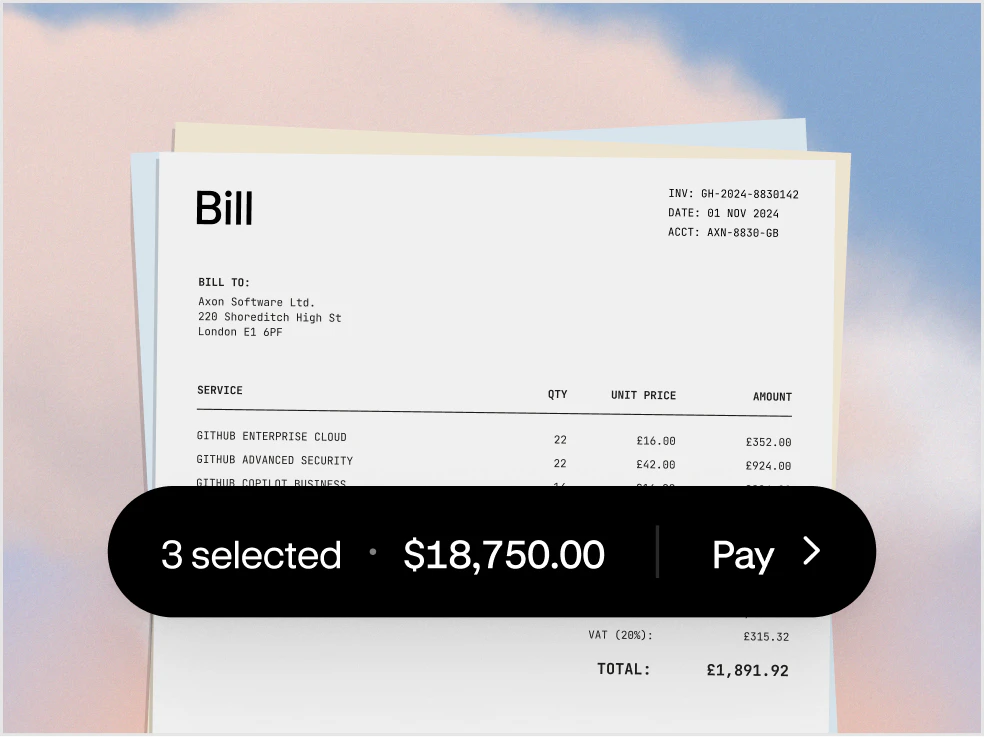 Altitude bill pay with vendor bills selected, ready to pay