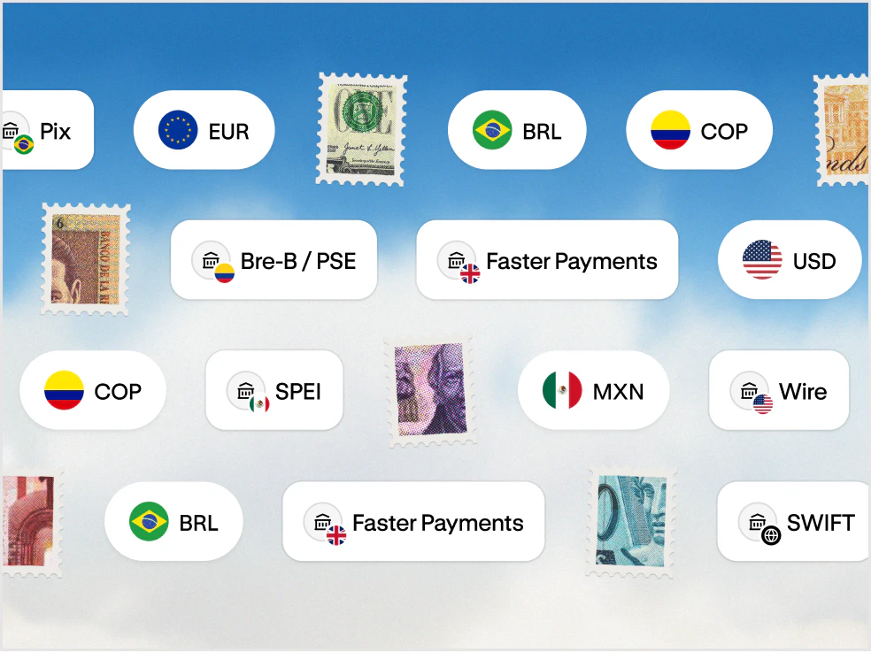 Payment methods in Altitude by currency, including wire, SWIFT, SPEI, Pix, Bre-B, and Faster Payments