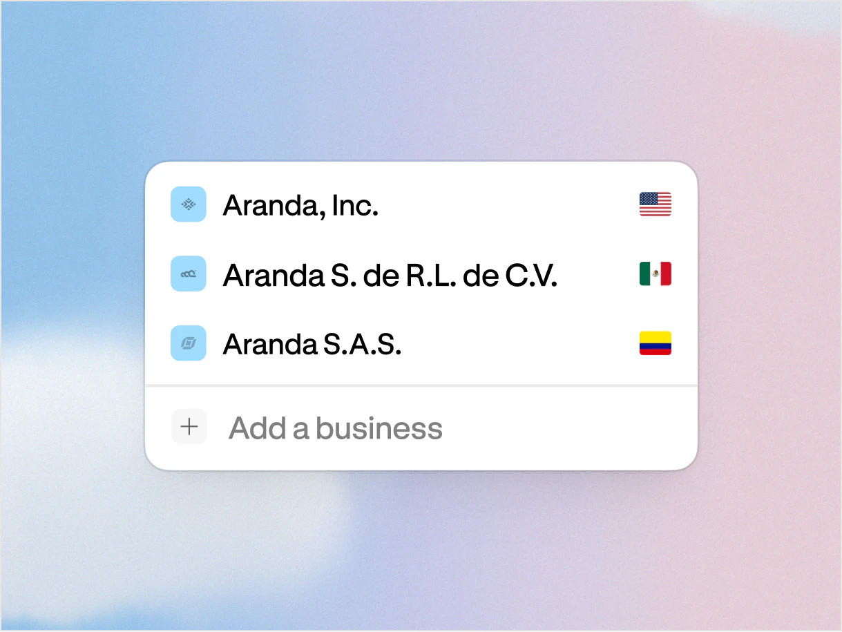 Altitude workspace switcher listing three companies in the US, Mexico, and Colombia
