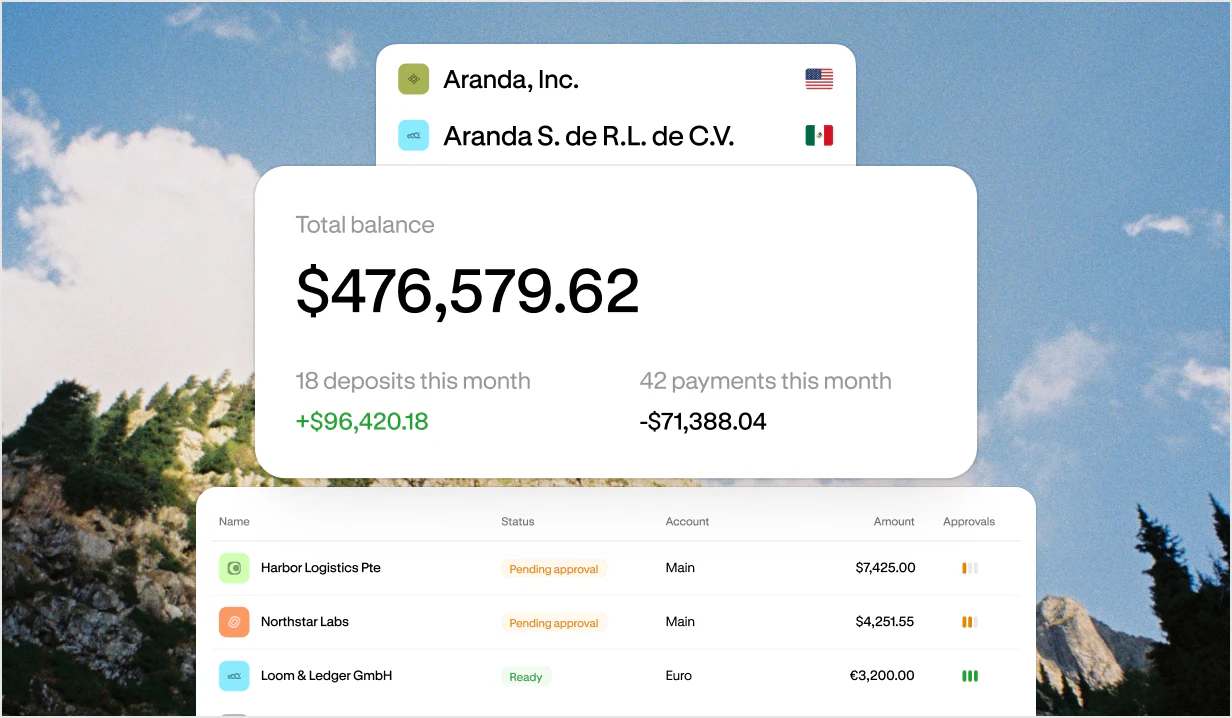 One company's dashboard in Altitude with its total balance, deposits and payments this month, and bills awaiting approval