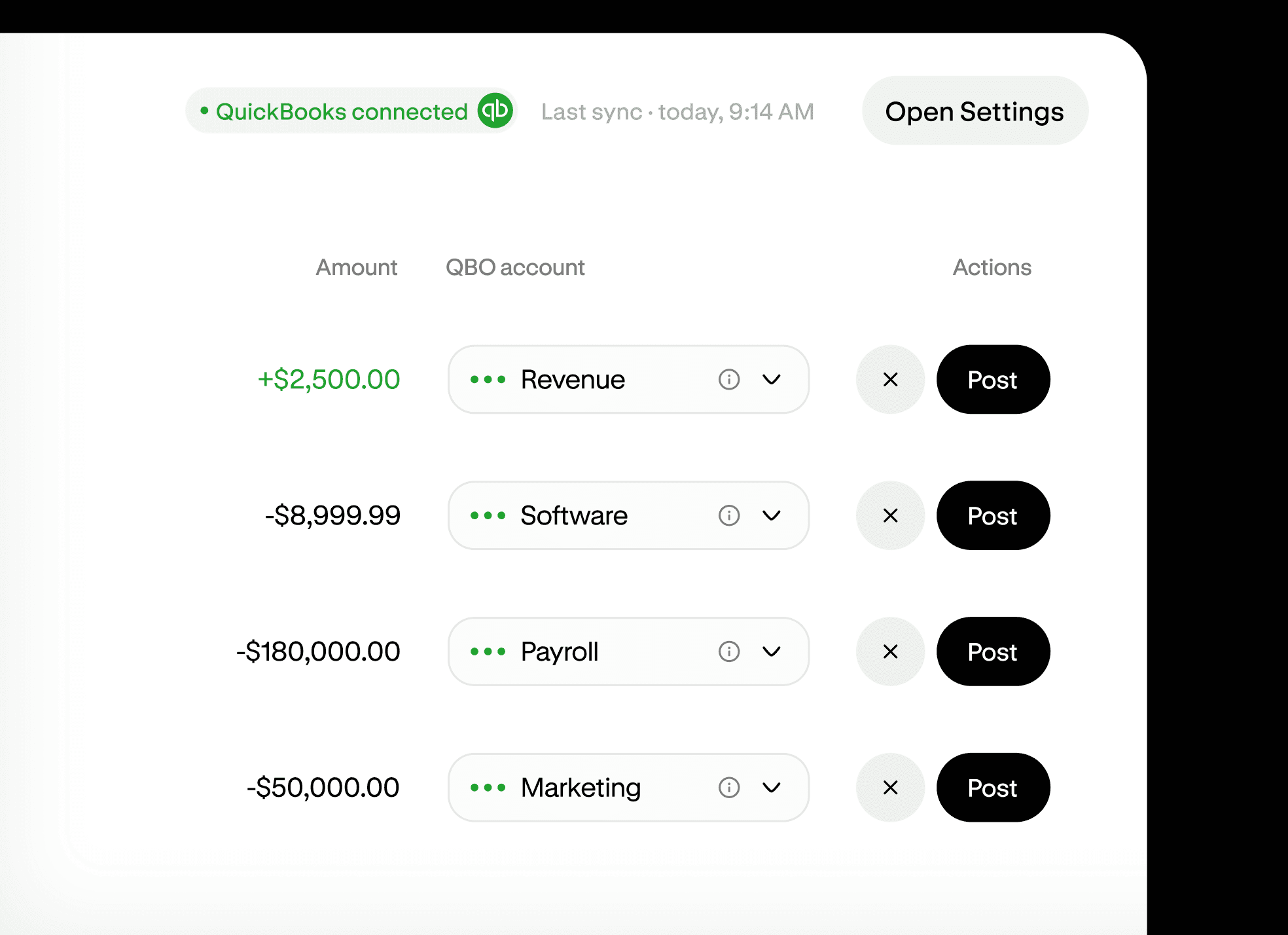 Altitude Accounting interface connected to QuickBooks